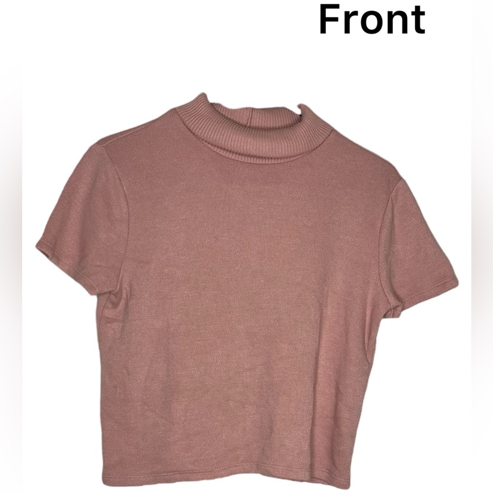 Zara Pink Cropped Turtleneck Short Sleeve Sweater